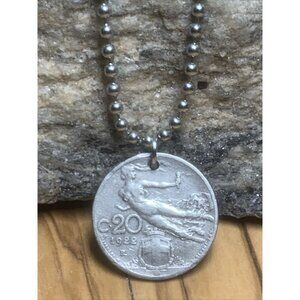 1922 Italy 20 centesimi Unisex Coin Pendant 22” Necklace Great Gift Antique. A1